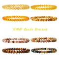 Bracelet en Citrines Jaunes pour Homme et Femme Pierre Naturelle 6mm Perles Agates Œil de Tigre