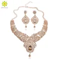 Ensemble de bijoux indiens en cristal doré pour femmes collier et boucles d'oreilles accessoires