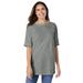 Plus Size Women's Perfect Cuffed Elbow-Sleeve Boat-Neck Tee by Woman Within in Medium Heather Grey (Size 1X) Shirt