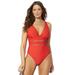 Plus Size Women's Lattice Plunge One Piece Swimsuit by Swimsuits For All in Red (Size 4)