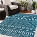 Blue/Green 96 x 0.08 in Area Rug - Dakota Fields Cleland Southwestern Teal/White Indoor/Outdoor Area Rug Polyester | 96 W x 0.08 D in | Wayfair