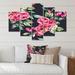 East Urban Home Red Vintage Roses & Berries on Black - 5 Piece Wrapped Canvas Painting Print Set Canvas, Wood in Black/Green/Pink | 1 D in | Wayfair