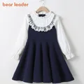 Bear Leader – robe à manches longues pour fille vêtement décontracté Patchwork pour enfant bleu