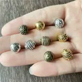 Perles Rondes Gravées en Métal Perforation Boueuse DIY Bracelet Fait Main Chapelet Accessoires
