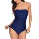 Smismivo Strapless Swimsuits for Women One Piece Ruched Bandeau Bathing Suits Padded Cheeky Slimming Tummy Control Swimwear - - Large