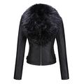 Giolshon Women's Faux Leather Jacket, Motorcycle Short Coat with Detachable Faux Fur Collar, Moto Biker PU Outerwear 9201 Black S