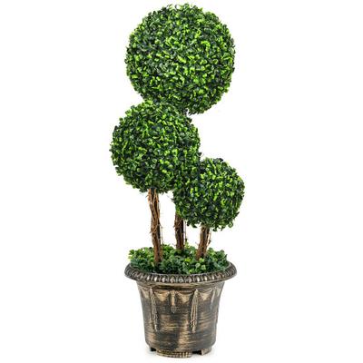 Costway 30 Inch Artificial Topiary Triple Ball Tree Indoor and Outdoor UV Protection