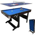 Riley 5ft Folding Pool Table - Supplied with Balls & Cues & Matching Table Tennis Top, Bats, Balls & Net - Vertical Folding Leg System for Easy Storage - Converts into Desk