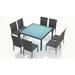 Wade Logan® Suffern Square 8 - Person 59" Long Poweder Coated Aluminum Outdoor Dining Set w/ Cushions Glass in Blue | 29.5 H x 59 W x 59 D in | Wayfair