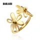 BAOLAISI – bague Double fleur en acier inoxydable pour femme bague de mariage couleur or et