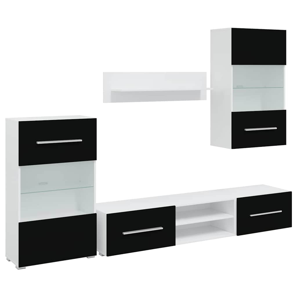 vidaXL Fünfteilige Wohnwand TV-Schrank mit LED-Beleuchtung Schwarz Image