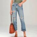 Free People Jeans | Free People Lita Straight Leg Cut Off Mom Jeans Nwot | Color: Blue/White | Size: 29