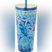Lilly Pulitzer Other | Lilly Pulitzer Tumbler With Straw Turtle Villa One Size,24 Ounce | Color: Blue/White | Size: Os