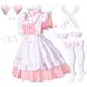Wannsee Anime French Maid Apron Lolita Fancy Dress Cosplay Costume Furry Cat Ear Gloves Socks Set(Pink L)