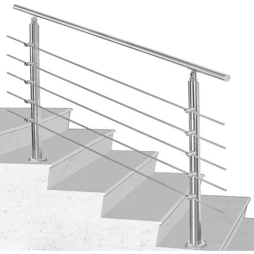 Geländer 150cm Treppengeländer mit 5 Querstreben ø 42mm Edelstahl Handlauf für Innen und Außen