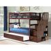 Columbia Staircase Bunk Bed Twin over Twin with Twin Size Raised Panel Trundle Bed in Walnut