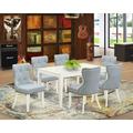 Red Barrel Studio® Rubberwood Solid Wood Dining Set Wood/Upholstered in White | 30 H x 36 W x 60 D in | Wayfair 20B0A5D8DE964947ADC0AD4CFB379177