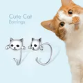 WOSTU-Boucles d'oreilles chat en argent regardé 925 véritable pour femme joli petit choix gratuit