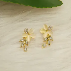 Boucles d'oreilles en forme de fleur d'opale pour femmes en strass géométriques ovales carrées