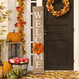 Glitzhome 60"H Wooden Christmas Welcome Porch Sign with 4 Floral Wreaths