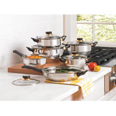 12-PC. Mirror Polish Stainless Steel Cookware Set with Bakelite Handles by BrylaneHome in Stainless Gold