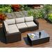 Wade Logan® Buckholtz 5 Piece Teak Sectional Set w/ Sunbrella Cushions Synthetic Wicker/All - Weather Wicker/Wicker/Rattan in Brown | Outdoor Furniture | Wayfair