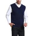 Kallspin Men's Big & Tall Cashmere Wool Blend Knitwear Sleeveless Jumper V Neck Knitted Gilets (Navy Blue, L-Tall)