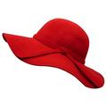 Bienvenu Women's Wide Brim Wool Ribbon Band Floppy Hat, Red, One Size