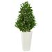 4' Bay Leaf Cone Topiary Artificial Tree in White Tower Planter UV Resistant (Indoor/Outdoor)