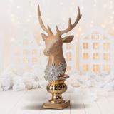 The Holiday Aisle® Jeweled Old World Deer Bust on Ped Decorative Accent Resin | 11.61 H x 4.33 W x 5.51 D in | Wayfair