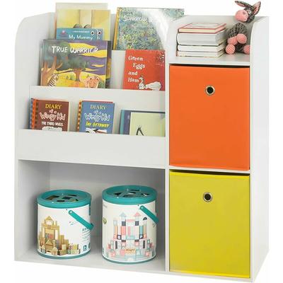 KMB37-W Kinder Bücherregal Kinderregal mit 5 Ablagefächern und 2 Stoffboxen Spielzeugregal