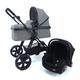 Pixini Kinderwagen 3in1 Arizona mit Babywanne & Buggy & Auto-Babyschale - Alu-Rahmen - mit Zubehörpaket (grau melange)