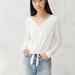 Lucky Brand Tie Front V Neck Top - Women's Clothing V Neck Tops Tee Shirts in Marshmallow, Size XL