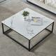 Moderne Table Basse Bout Canapé 80x80cm - Plateau Panneau Bois Marbre - Métal Peint Noir - marbre