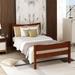 Walnut Twin Size Wood Platform Bed with Headboard&Wooden Slat Support