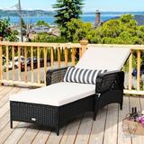 Costway Pe Rattan Chaise Lounge Chair Armrest Recliner Adjustable Pillow Black Wicker/Rattan | 40 H x 29 W x 79 D in | Outdoor Furniture | Wayfair