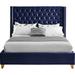 Everly Quinn Joclynn Solid Wood Tufted Low Profile Platform Bed Upholstered/Velvet in Blue | 56 H x 72 W x 86 D in | Wayfair