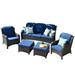 Red Barrel Studio® Harbin Wicker/Rattan 5 - Person Seating Group w/ Cushions Synthetic Wicker/All - Weather Wicker/Wicker/Rattan in Blue | Outdoor Furniture | Wayfair