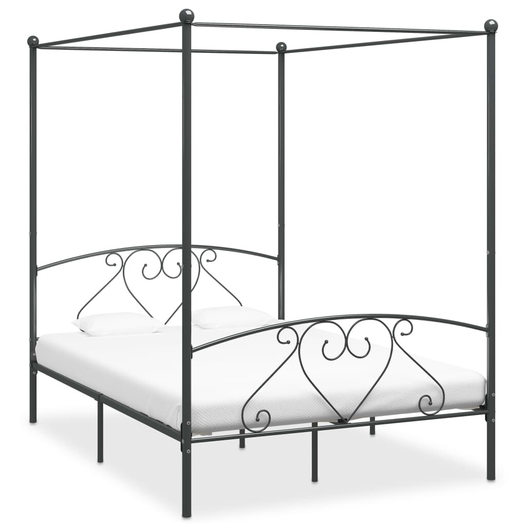vidaXL Himmelbett-Gestell Grau Metall 140 x 200 cm Image