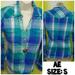 American Eagle Outfitters Tops | American Eagle | Plaid Snap Button Down Shirt S | Color: Blue/Green | Size: S