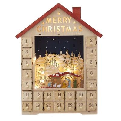 Kurt Adler 19-Inch Battery-Operated Light-Up Advent Calendar House with Nativity Scene - Multi