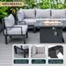 Outdoor 7-Piece Patio Sectional Set Aluminum Frame W/ Fire Pit Table