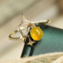 Bague de fiançailles en argent sterling 925 calcédoine jaune naturelle légère en forme d'étoile de