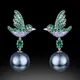 Boucles d'oreilles en forme d'oiseau couleur argent pendentif en pierre verte bijoux exquis pour