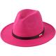 Lanzom Women Lady Retro Wide Brim Floppy Panama Hat Belt Buckle Wool Fedora Hat, 01-rose, One Size