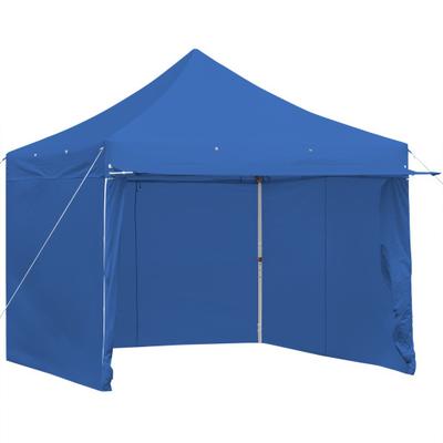 Costway 10 x 10 Feet Pop-up Gazebo with 5 Removable Zippered Sidewalls and Extended Awning-Blue
