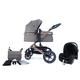 Pixini Kinderwagen Kalani 3in1 Kombikinderwagen, inkl. Babywanne & Buggy & Auto-Babyschale & Wickeltasche/Cupholder/Regenschutz (gold/braun)