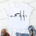 T-shirt graphique Heartbeat ECG pour femme impression de tasse à café manches courtes 600 T-shirt