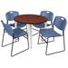 Kahlo 42" Round Breakroom Table- Cherry/ Chrome & 4 Zeng Stack Chairs- Black