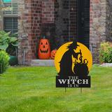 Jetlink Crafts THE WITCH IS IN Halloween Lawn Yard Stake Metal | 16.93 H x 1.57 W x 22.64 D in | Wayfair GH30552